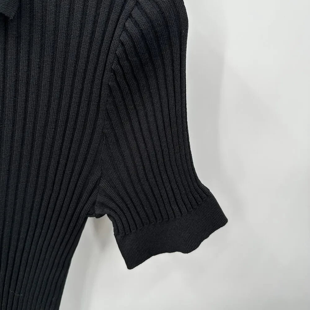 FRANK & OAK Ribbed Black Short Sleeve Collared Top // M - Picture 5 of 8
